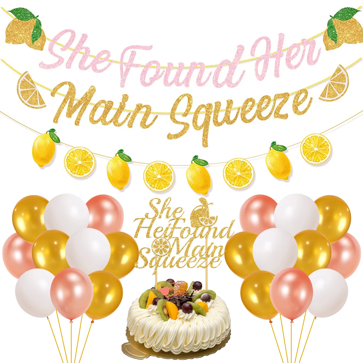 

Sursurprise Lemonade Bridal Shower Decorations She Found Her Main Squeeze Banner Lemon Cake Topper Balloons Wedding Party Decor