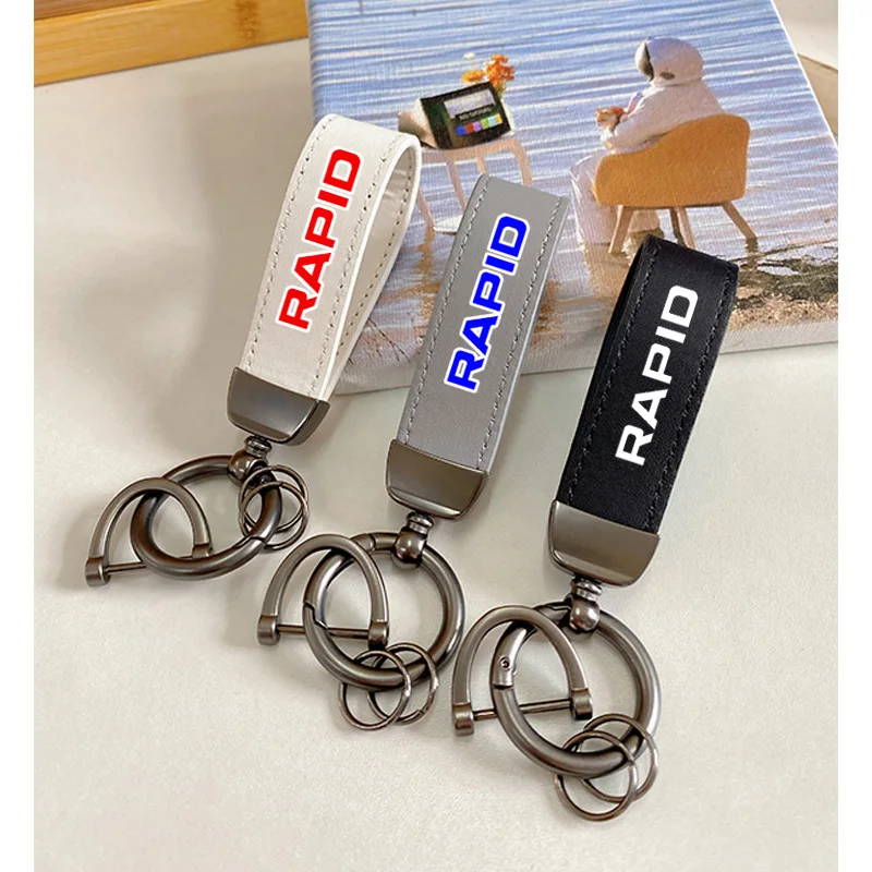 

For SKODA RAPID 2016 2018 Top Layer Cowhide Key Chain Car Accessories Custom Logo For RAPID SKODA