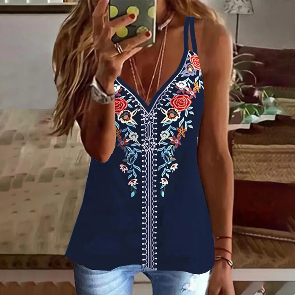 

Женская блузка с V-образным вырезом, летняя блузка, жилет без рукавов, топ на бретельках, пуловер, топ, жилет с принтом в этническом стиле, фут...