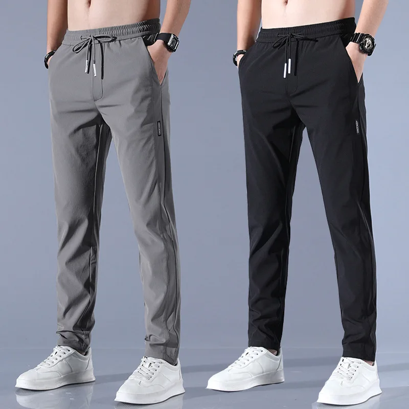 

Брюки мужские с карманами на завязках, тонкие прямые быстросохнущие спортивные однотонные спортивные штаны, дышащие повседневные, на лето