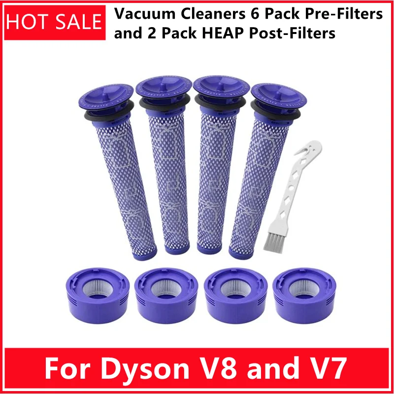 

For Dyson V8 and V7 Cordless Vacuum Cleaners 6 Pack Pre-Filters and 2 Pack HEAP Post-Filters Replacements Compatible