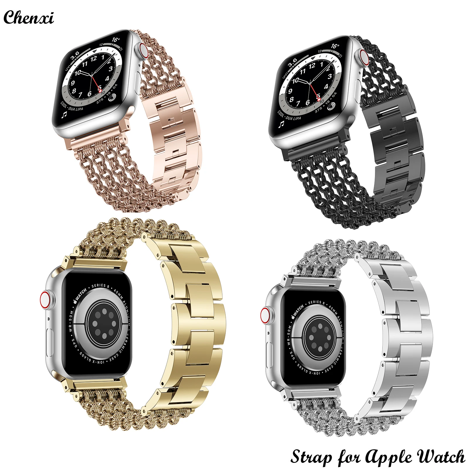 

Four-strand metal strap for Apple watch band fashion women bracelet chain iwatch87654321SE Ultra men stainless steel wrist