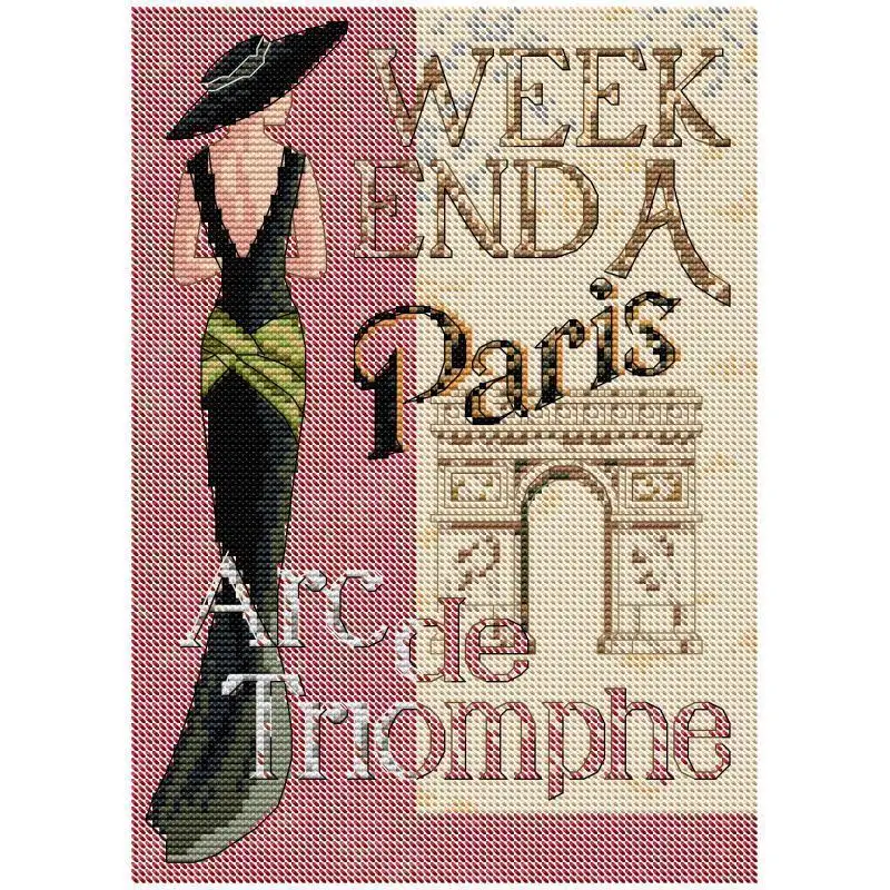 

Weekend in Paris Counted Printed Cross Stitch DIY Hand Needlework Aida 14ct 16ct 11ct Print Fabric Embroidery Home Decor Crafts