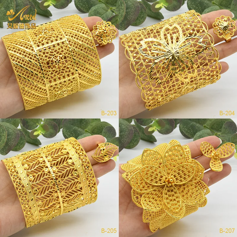 

24K Gold Dubai Bride Wedding Jewelry Bracelet Ring Ladies Gold Placer Bracelet Ring Jewelry.