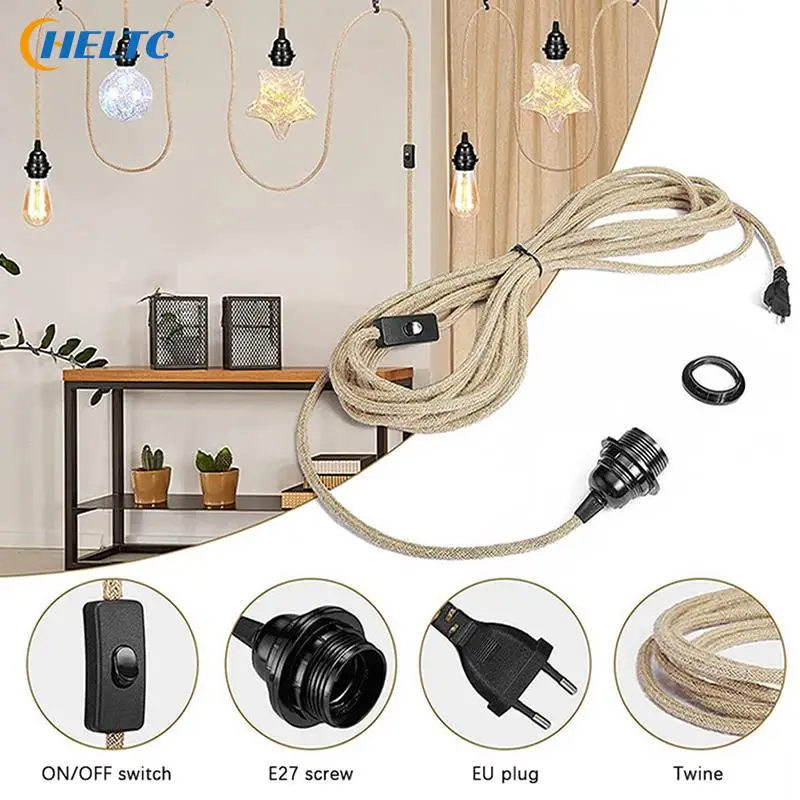 

2M 3M E27 EU Plug DIY Twisted Cord Lamp Base Rope Electrical Wire 2 Core Plastic Socket Household Vintage ON OFF Switch Cable