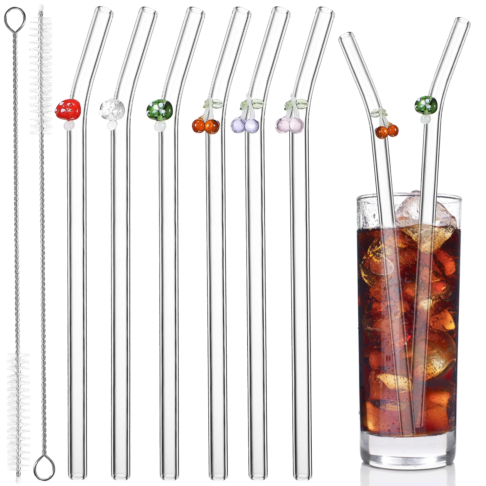 

1 Set Reusable Glass Straws Household with Cleaning Brushes