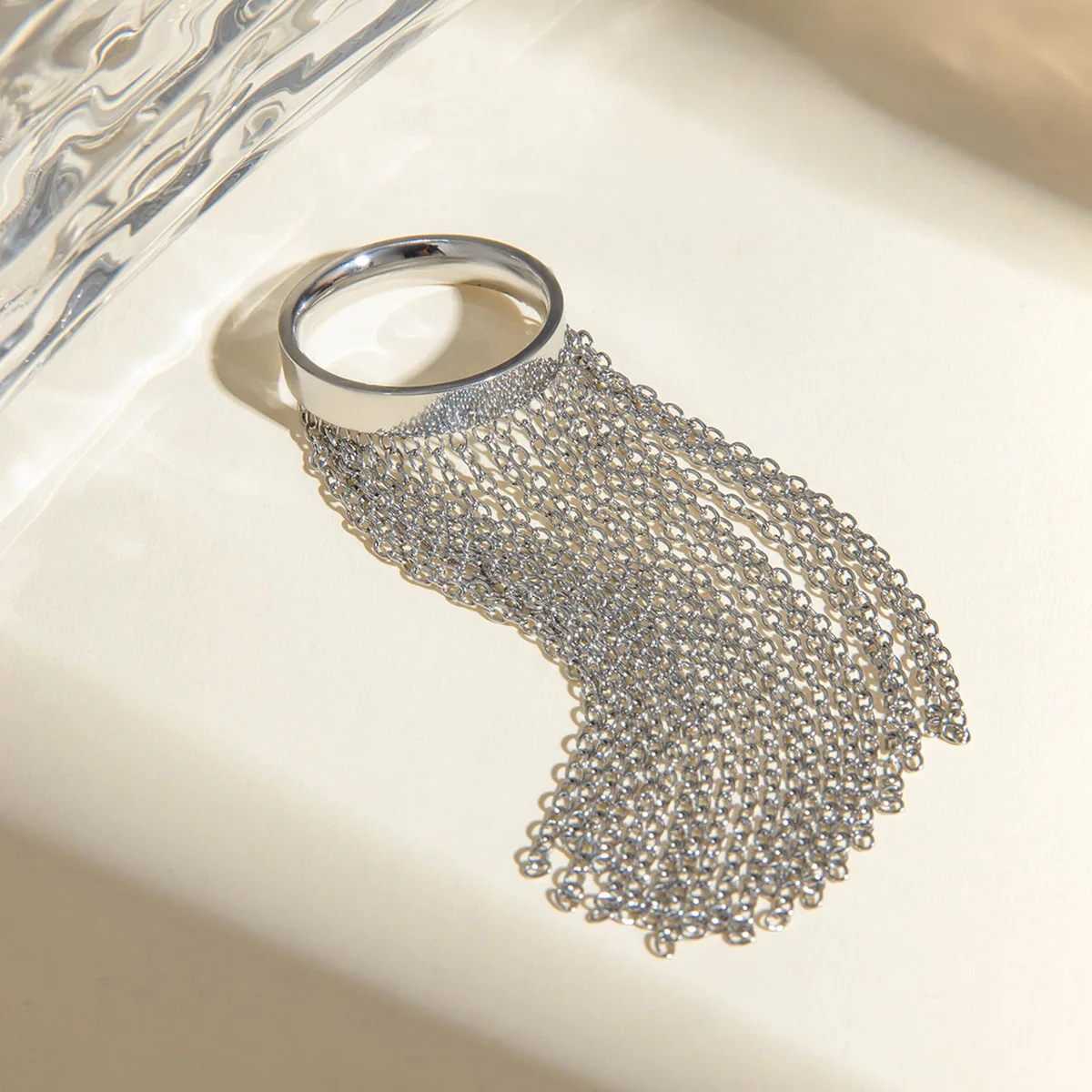 Женское Винтажное кольцо с кисточкой и цепочкой из нержавеющей стали