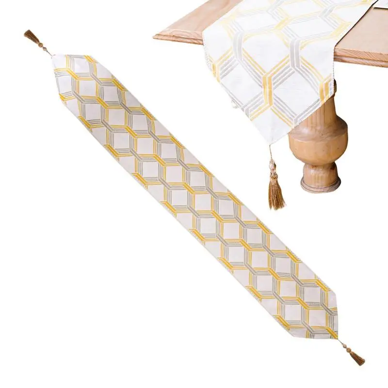 

Настольная дорожка для свадьбы, складная белая настольная декоративная с золотистыми серыми полосками, односторонняя портативная скатерть с защитой от ворса