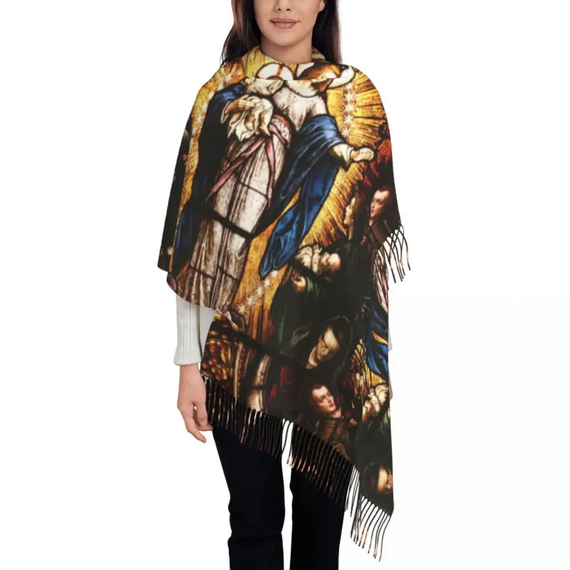 

The Virgin Mary Tassel Scarf Women Soft Catholic Our Lady of Guadalupe Shawls Wraps Ladies Winter Fall Scarves