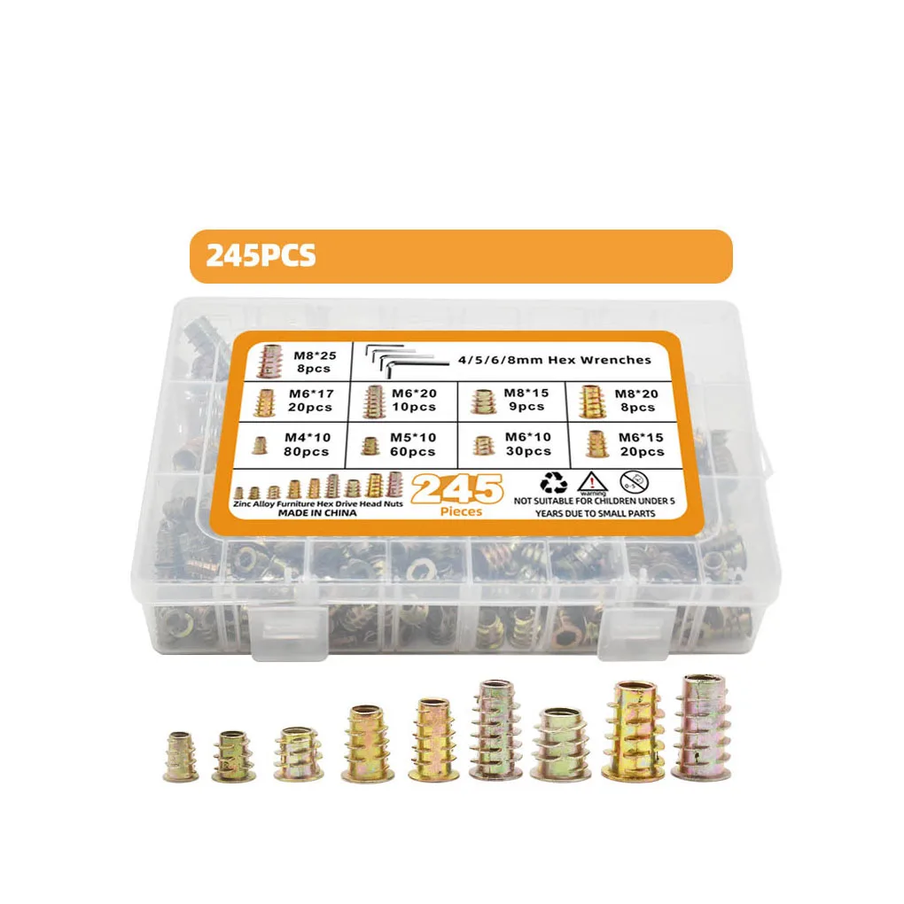 

245 Pieces Box Furniture Nut Screw Bolts Assembly Fastener Stud Screws Metalworking Repairing Modification Accessory