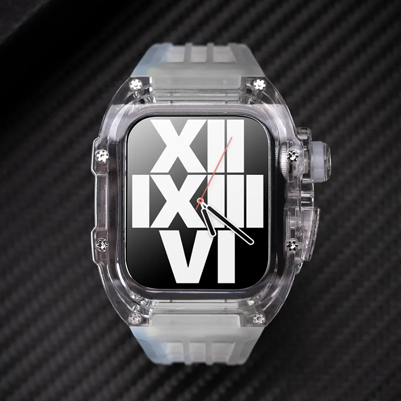 Luxury Transparent Modification Kit For Apple Watch Ultra 49mm Fluororubber Case&Band For iWatch Series 8 7 6 5 4 SE 45MM 44MM
