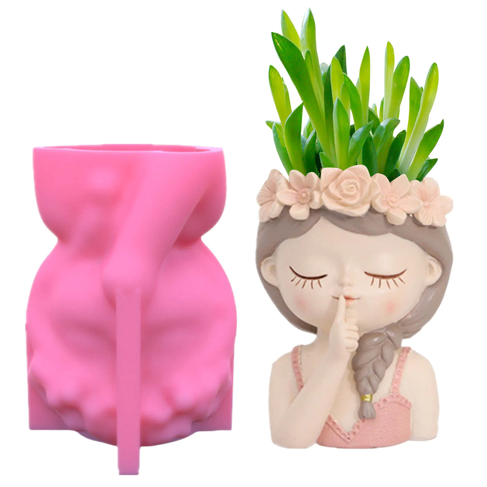 

Girl Face Planters Pots Mould Unique Concrete Succulent Flower Pot Mould Flower Pots DIY Silicone Candle Pen Holder Storage Box