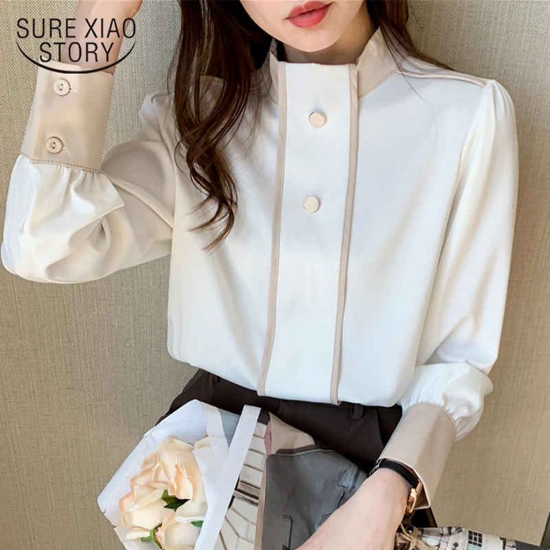 

Женская шифоновая блузка с длинным рукавом и воротником-стойкой