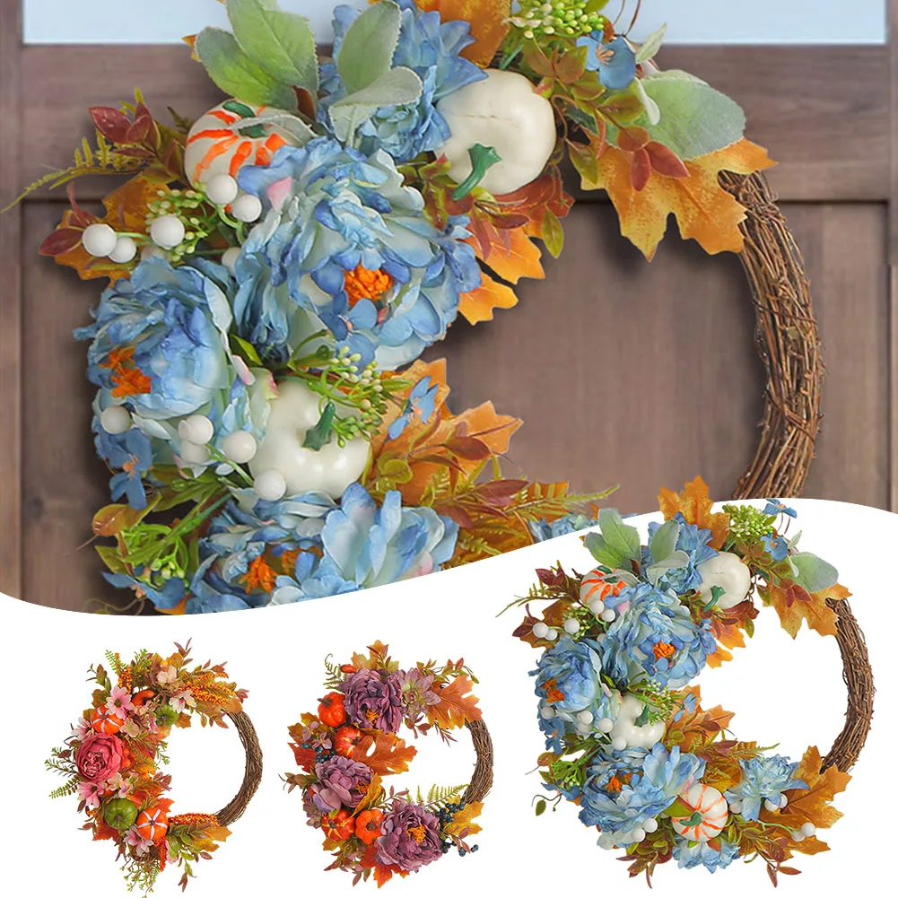 

Harvest Festival Pumpkin Wreath 35*35*8cm Decoration Exquisite Holiday Gift Home Pumpkin Wreath Simulation Flowers