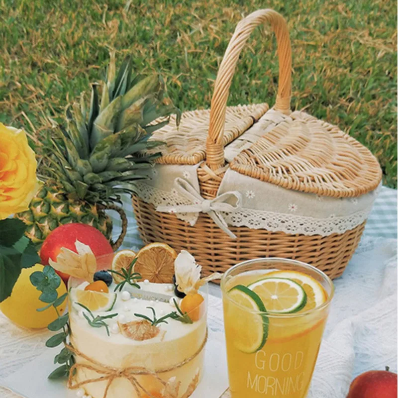 

Корзина для пикника Ins, полный комплект сетчатой Красной корзины, реквизит, плетение из прутьев, ручная корзина, пасторальный органайзер для...