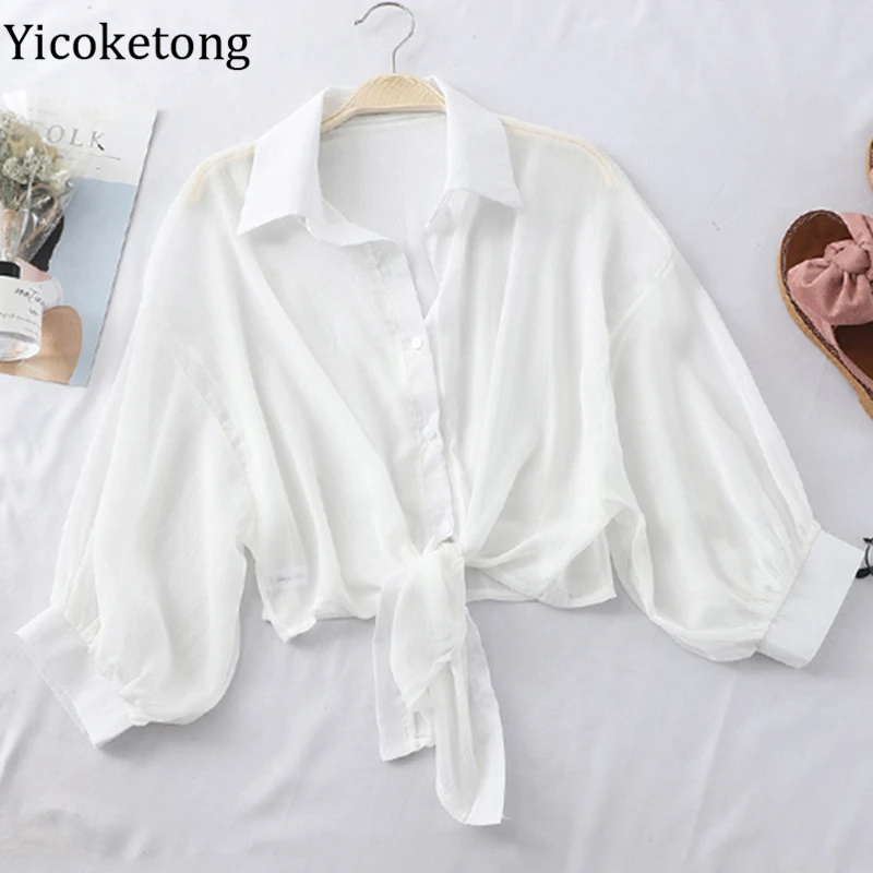 Новинка 2022 модная летняя тонкая шифоновая рубашка женский топ Солнцезащитная