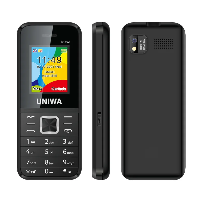UNIWA E1802 GSM Cellphone 1.77 Inch Senior Elder Telephone with Push Button Dual SIM Card Phone 1800mAh Long Standby Wireless FM