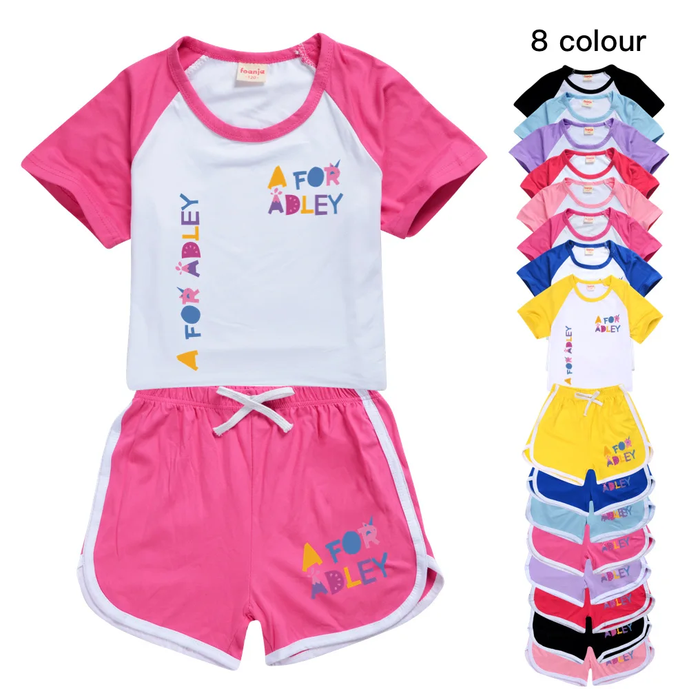 

Summer Girls Clothes Cute A FOR ADLEY Short Sleeve T-shirt Tops + Shorts 2Pcs Outfits Set Cotton Children Kids Boy Clothing