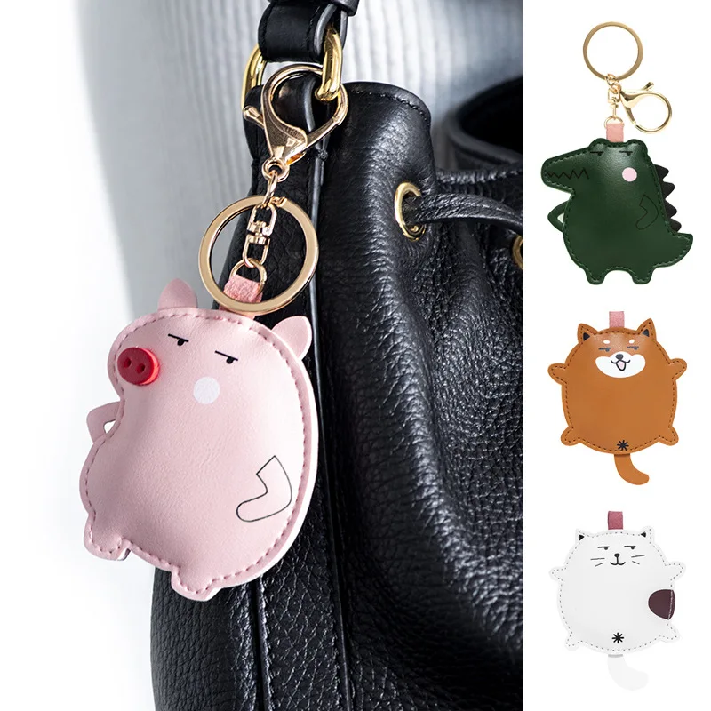 

PU Leather Cartoon Animal Fat Dog Cat Pig Dinosaur Keychain Access Card Case Keyring Bag Car Pendant Men Women Couple Gift