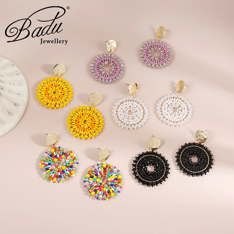 

Badu Trendy Vintage Ethnic Seed Beads Crochet Earrings Bohemia Crystal Dangle Earrings for Women Handmade Jewelry Oorbellen Gift