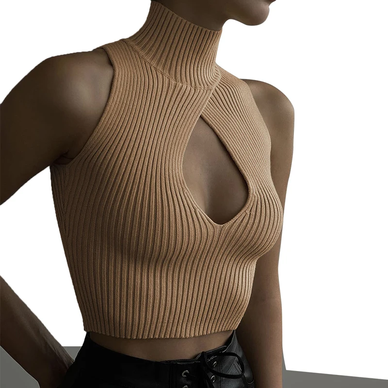 

ODM Tank Top Women Summer Choker Casual Fitness Short Vest Knitted Off Shoulder Sexy Crop Top Female Turtleneck Sweater