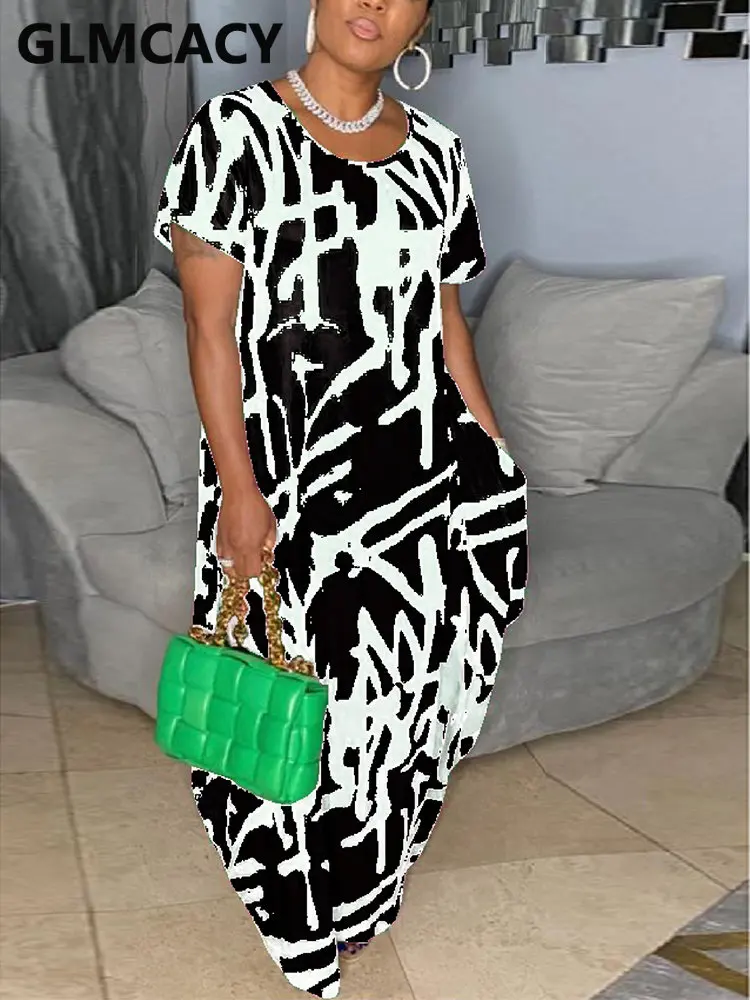 

Женское Повседневное платье макси с круглым вырезом и коротким рукавом