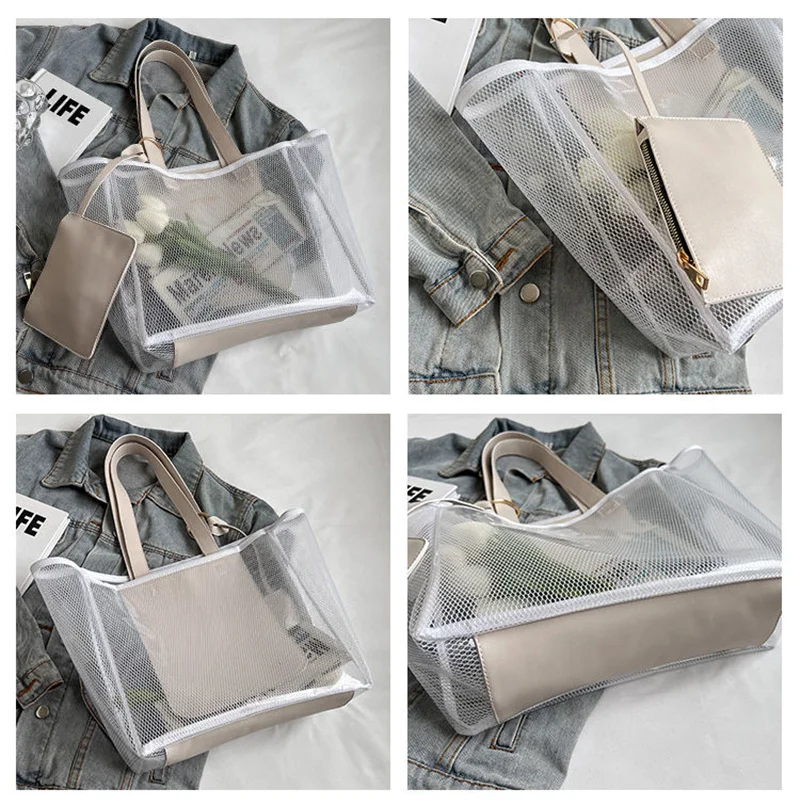 Transparent PVC Women Bag 2 Pcs /Set Luxury Summer Handbag Fashion Clear Bag Lady Jelly Handbags Feminina  Crossbody Shopper