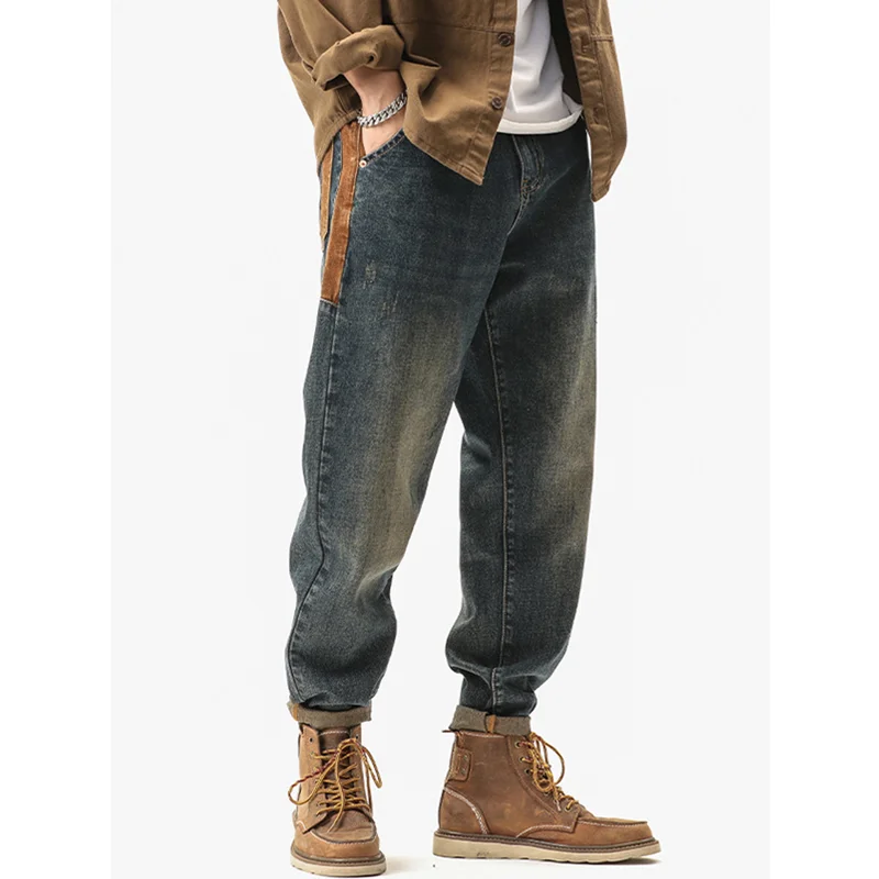 Men Clothing 2022 New Pattern Recreational Vintage Blue Jeans Straight Cylinder Loose Large Trousers Female Autumn and Winter