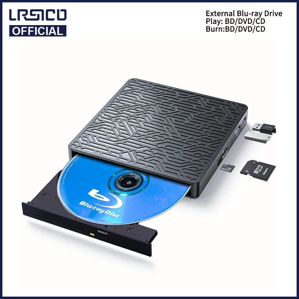 

Blu Ray External Drive USB 3.0 Type-C CD BD Writer With SD/TF & USB Slots Optical Drive BD DVD Drives For Laptop Mac Windows 11