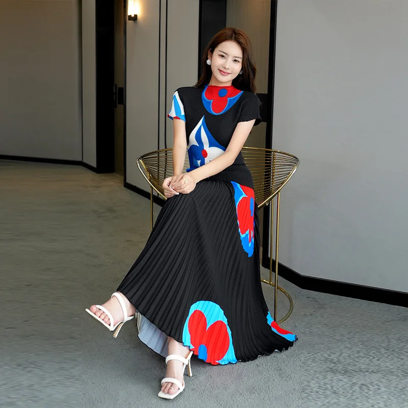 

Высококачественный и модный костюм с юбкой элегантная женская одежда для мамы 2022 размера плюс топ с баской MIiyake, комплект из двух предметов