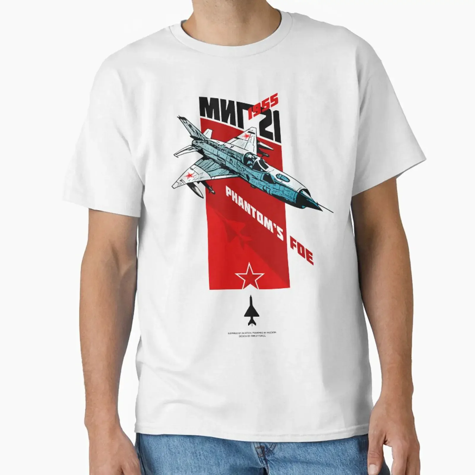 Фото MIG 21 Phantom's Foe, разработанный и продаваемый компанией Shelf Force, винтажный, с эффектом потертости, универсальный мужской модный мягкий топ для повседневной носки, унисекс. №1