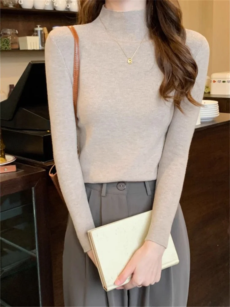Girdear Amashi Zheng Same Sle with Mall 2024 Autumn New Women clothes Half-high Collar Wool Knitting Base Sweater Women