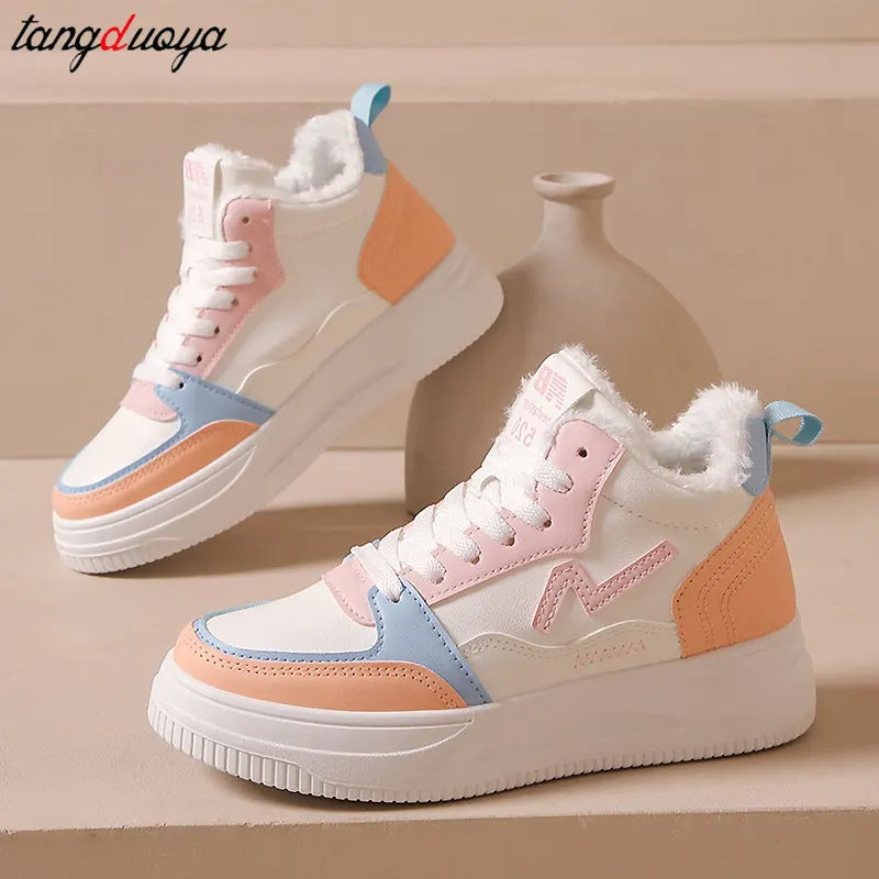 

Повседневные зимние кроссовки, зимняя обувь с вулканизированной подошвой для женщин, теплые удобные уличные кроссовки, женская обувь на платформе