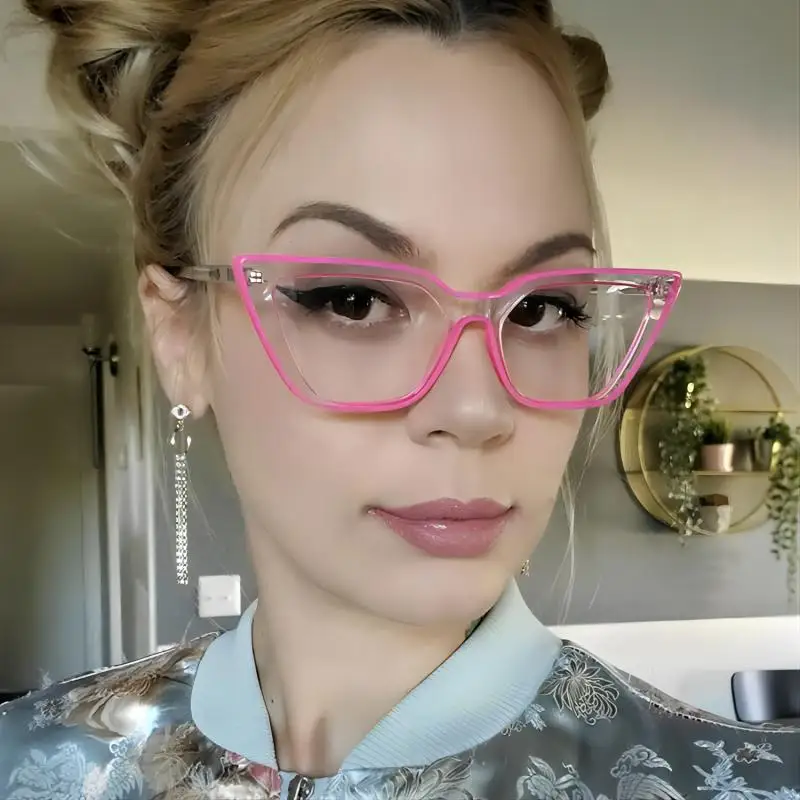 Женские солнцезащитные очки кошачий глаз флуоресцентные плоские новинка 2024