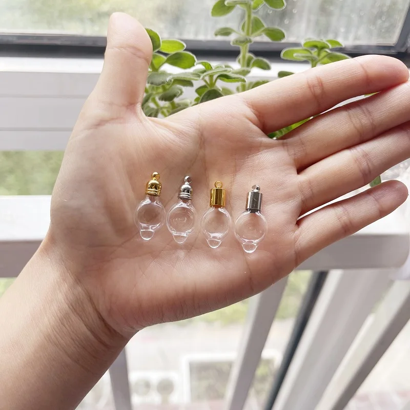 1/2/3/5X прозрачный мини-стеклянный кулон в виде флакона с клеевой крышкой для