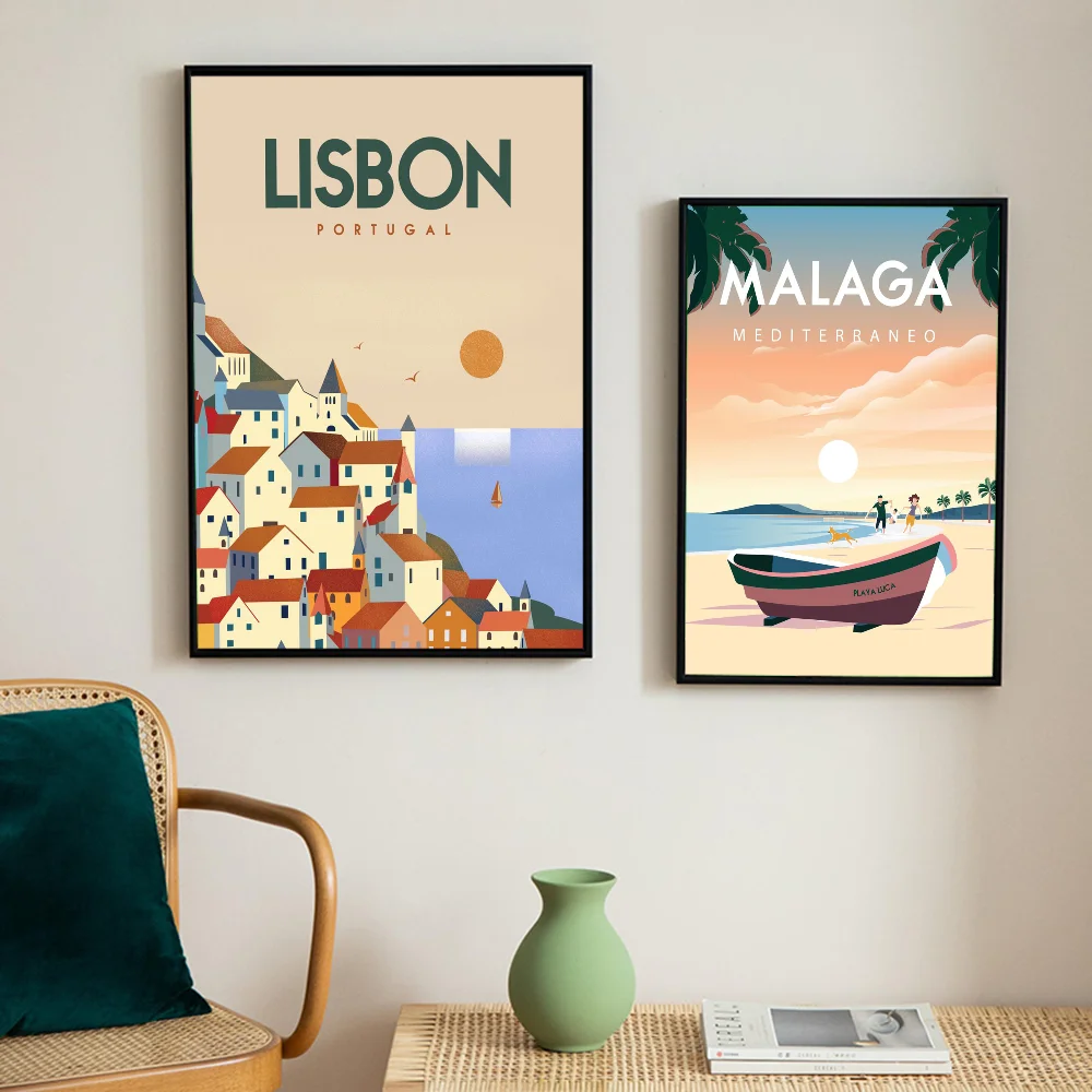 Canada Italy Mexico Colombia Greece Lisbon Bali Malta Ireland Brazil Travel City Movie Sticky Poster Retro Kraft Paper DIY Room