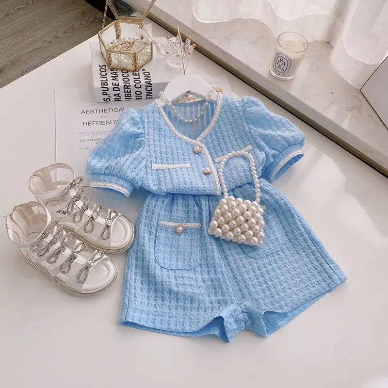 Girls' Suit Summer New Style British Style Skirt Suit Two-piece Suit Chain Bag  Kids Clothes Girls Kids Clothes Girls