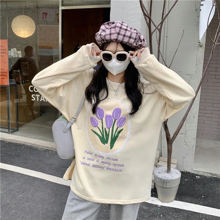 

1008 women Autumn 2022 new lazy retro printed letters thin Sweatshirts