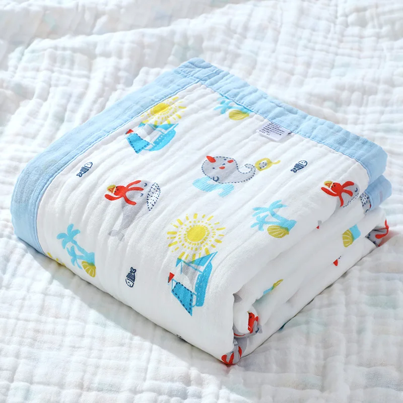 Baby Receiving Blanket Cartoon Infant Kids Swaddle Sleeping Baby Blanket Soft Absorbent Baby Cradle Quilt 6-layer Gauze Blanket