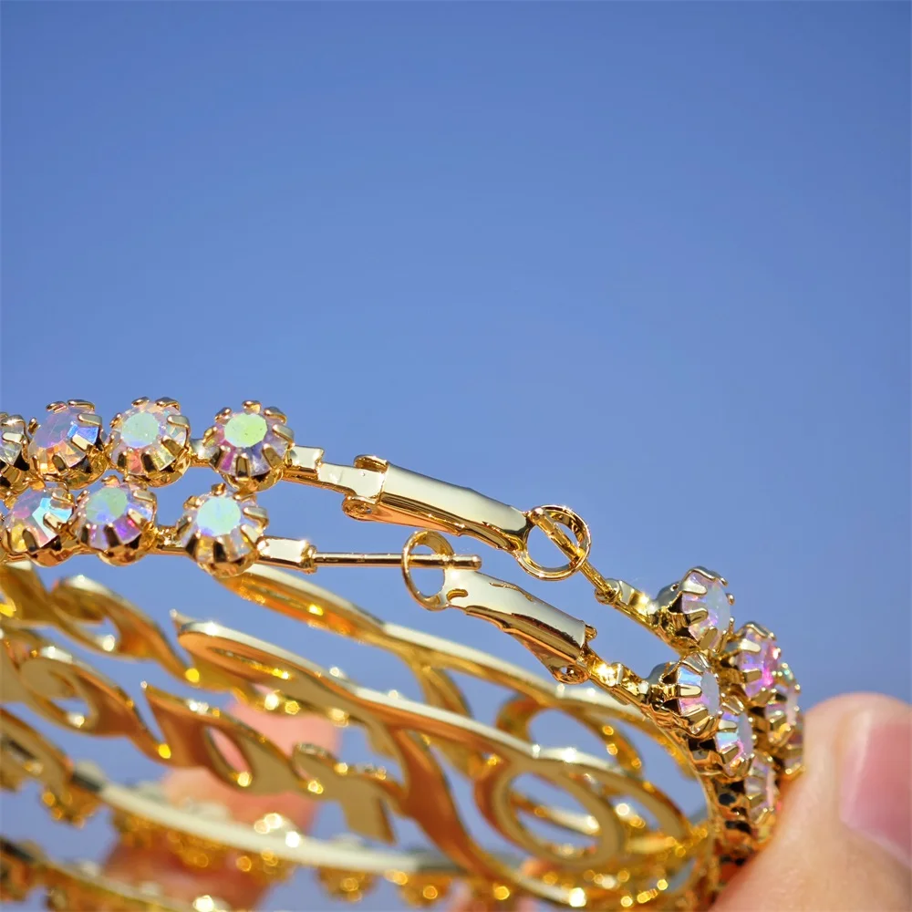 Fashion 18k Gold Plated Custom Name Hoop Earring Pave Diamond Personlized Letter Crystal Earrings Women Colorful Gifts Jewelry