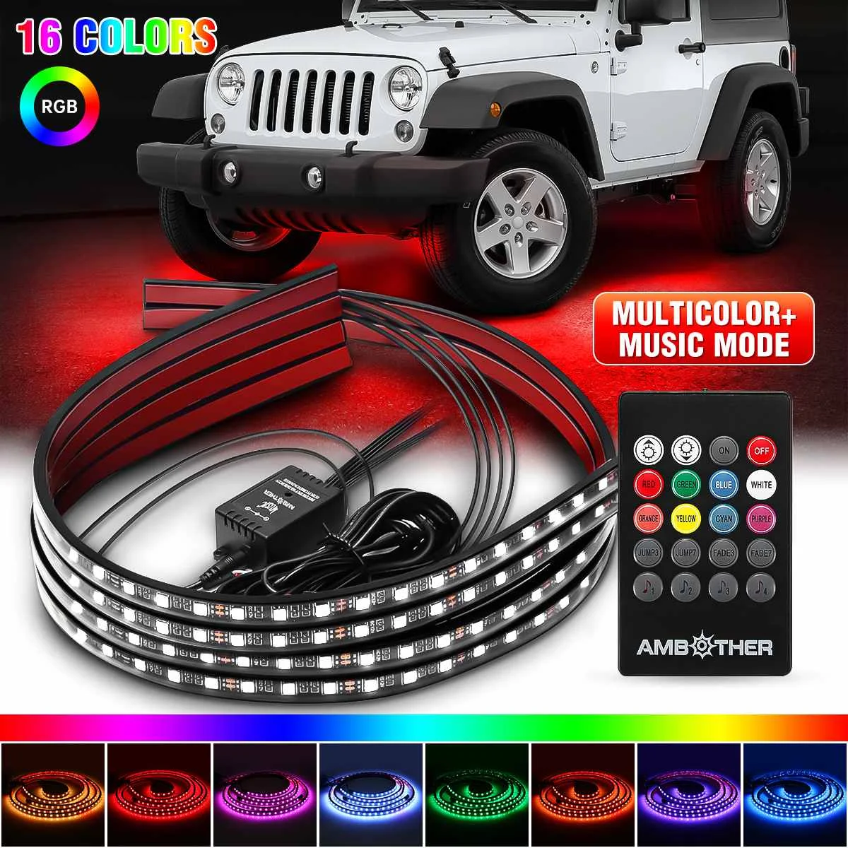 

4in1 Car Flexible Underglow Light LED Underbody RGB Strip Lights Dream Color Auto Decorative Ambient Atmosphere Lamp 12V