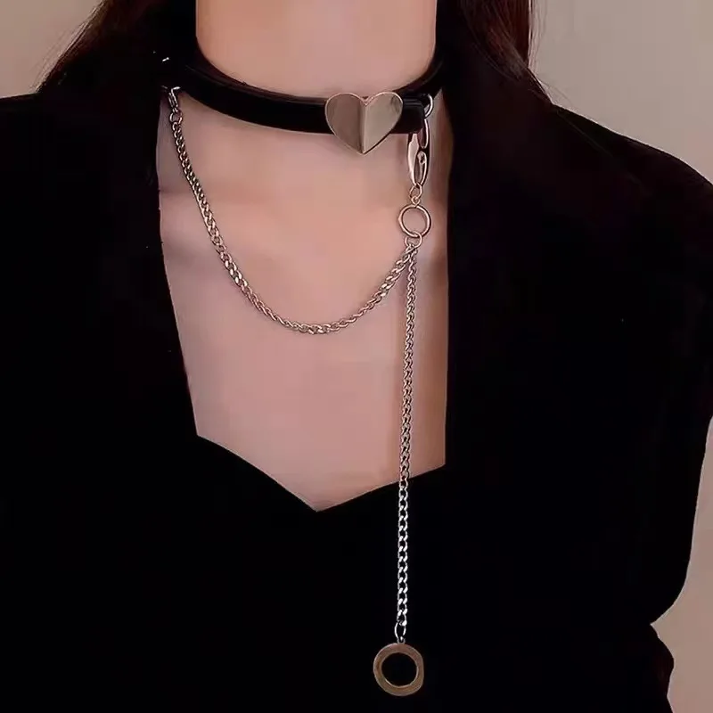 

Leather Collar Necklace for Women Round Ring Tassel Charms Necklaces Woman Korean Fashion Necklace Party Sweet Gyaru Jewelry