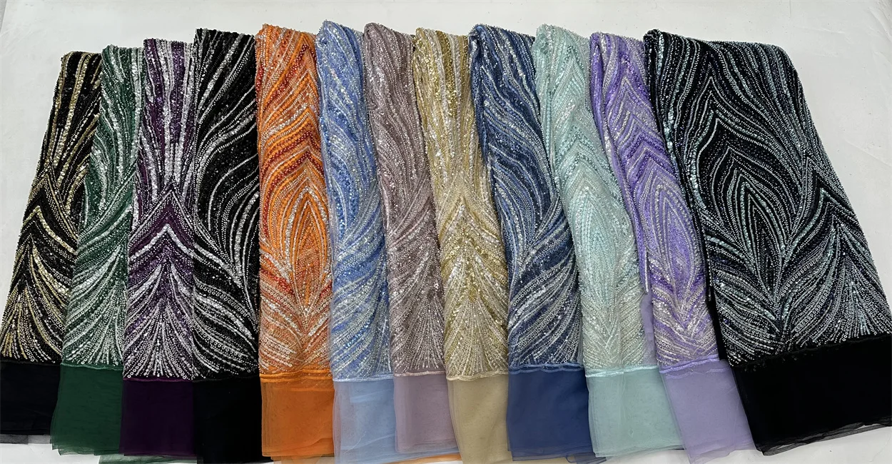 Роскошная африканская Тюлевая кружевная ткань с бусинами 2024 нигерийская ручной