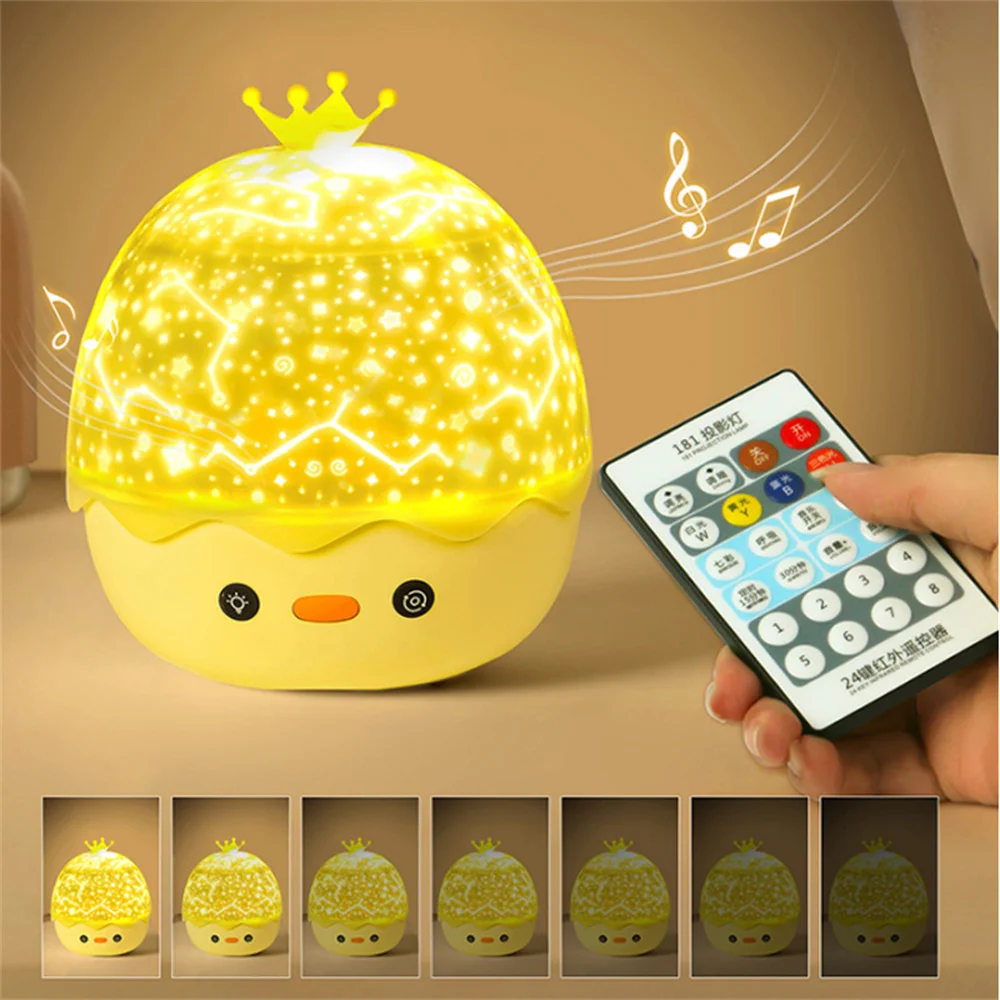

2020 Newest Crown Duck LED Projection Night Light USB Starry Lamp with Bluetooth Remote Music Box Sleep Light Gift Home Decor