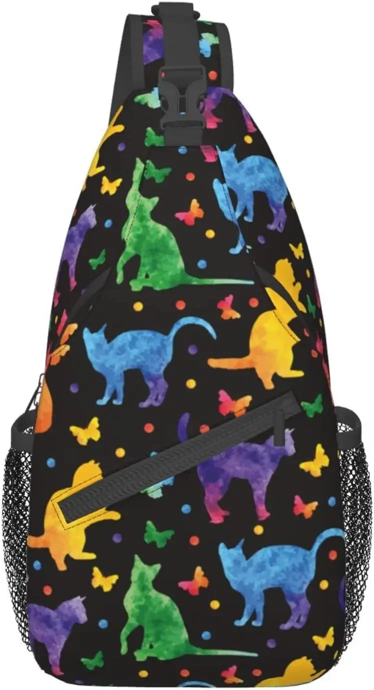

Colorful Cat Sling Bag Travel Crossbody Backpack Shoulder Pack Hiking Chest Daypack For Women Men Waterproof Adjustable Walking