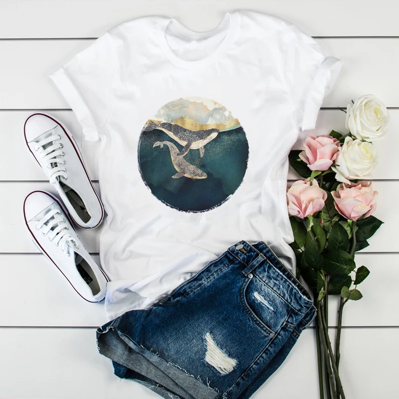 

Women Whale Fish Cute Art Painting Ladies Womens Tops Aesthetic Clothes Stylish 2021 Lady T-Shirt Tumblr T Shirt T-shirts