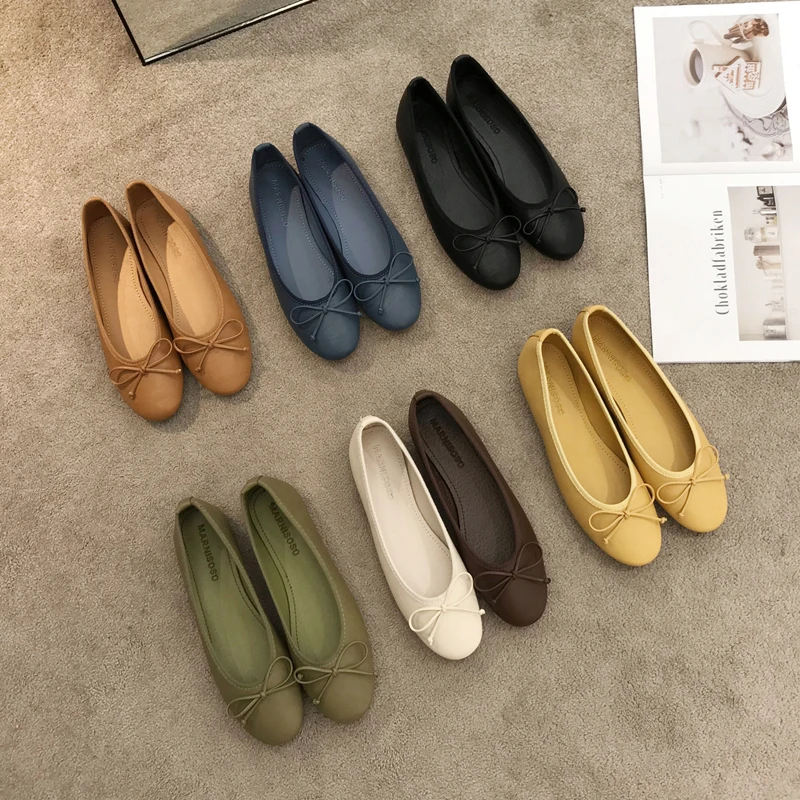 Classic Female Flats Ballerina Shoes Women Fashion Brand Round Toe Ballet Bow Knot Shallow Moccasin Slip On Loafer Big size Muje