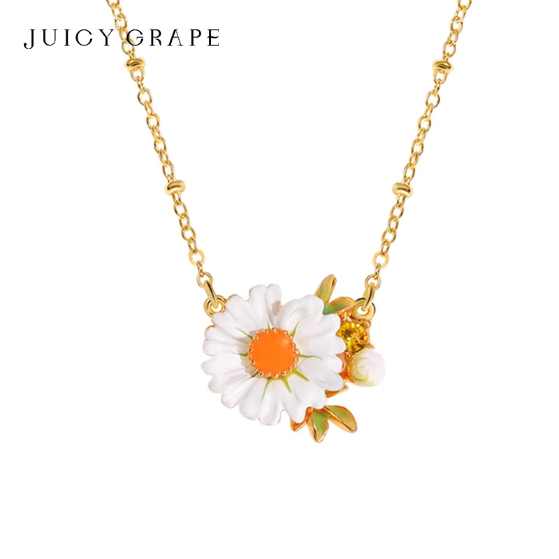 Ожерелье с эмалью и цветком покрытое 18-каратным золотом