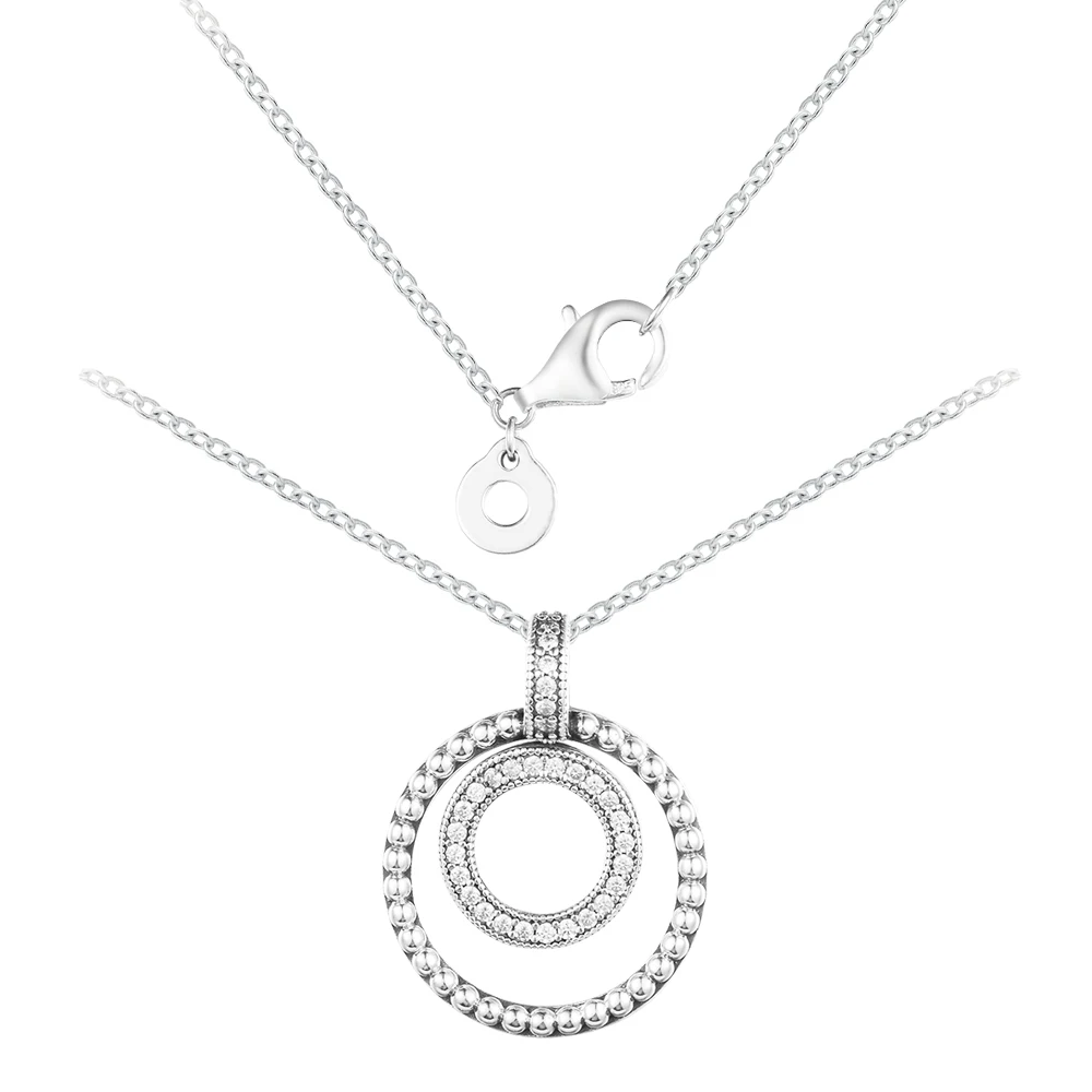 

Signature Pave & Beads Pendant Necklace Original 925 Sterling Silver Jewelry Chain Necklaces for Women Teen Girls Collares