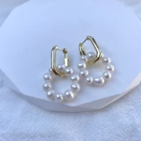 punk 14k metal copper round earclip dangle earrings for women charm freshwater pearls drop earrings jewelry